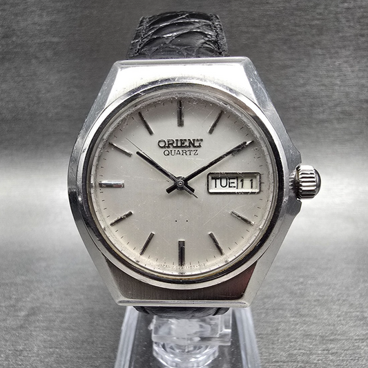 Orient Watch Men 38mm Silver Dial Silver Tone Daydate Round I029110-70 New Batt0