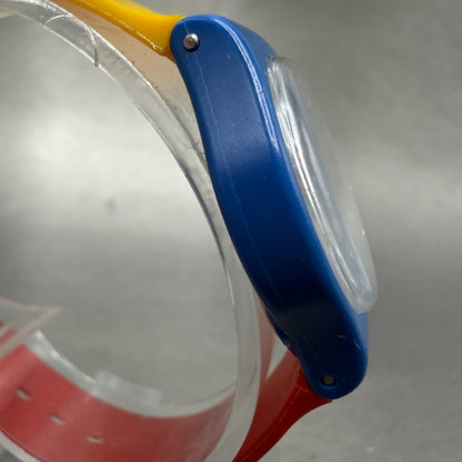 Swatch Tri-Color Racer Watch Women 25mm Black Dial Blue Yellow Red LS102 New bat3