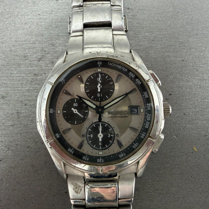 Seiko Wired Chronograph Watch Men 40mm Silver Dial Silver Tone Date BROKEN BAND0