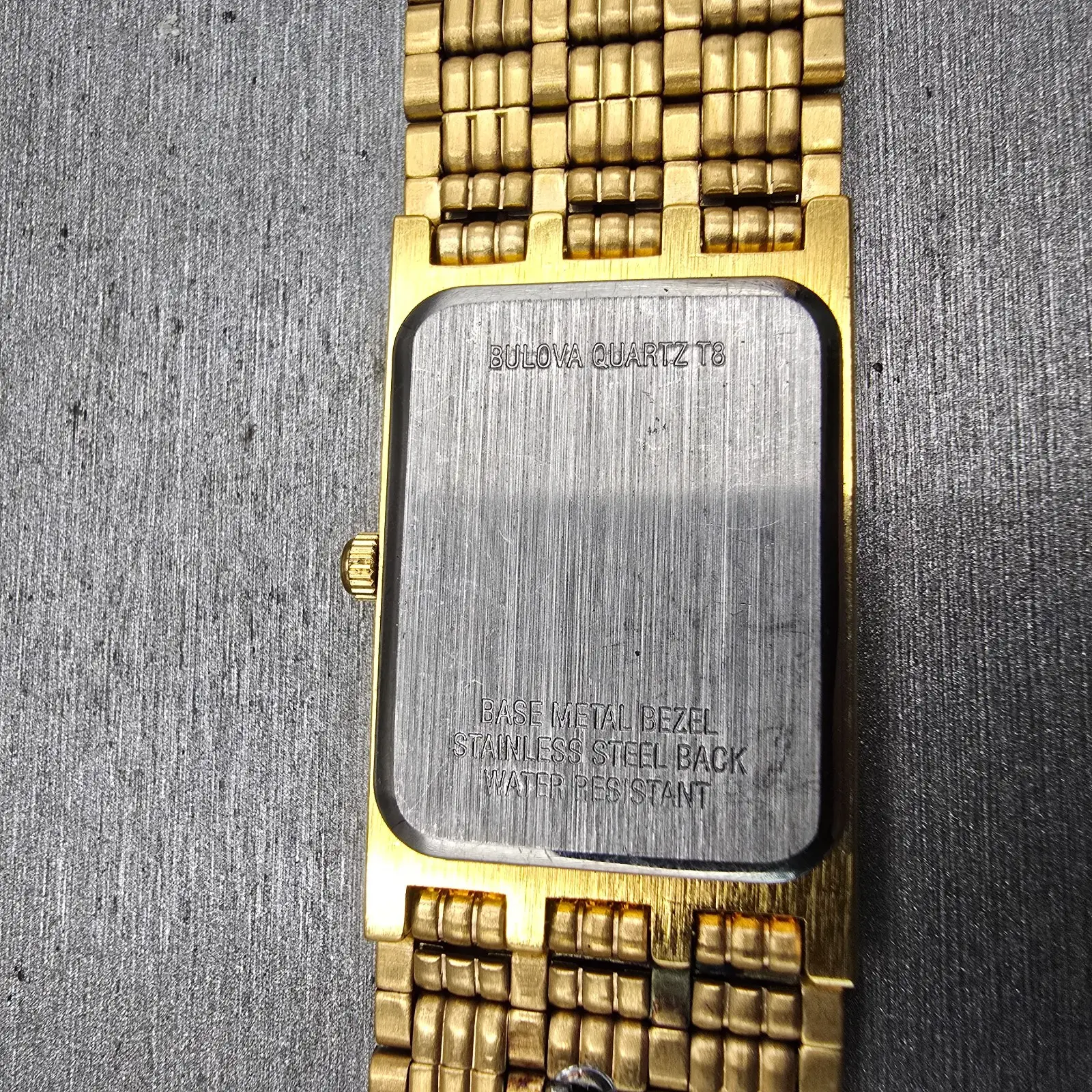 Bulova Watch Men 23mm Gold Dial Gold Tone Diamond Rectangle 97D05 New Battery10