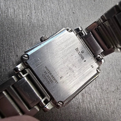 Bulova Watch Women 26mm MOP Dial Silver Tone Gemmed Square 96R107 New Battery10