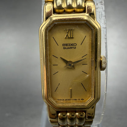 Seiko tank Watch Women 12mm Champagne Dial Gold Tone 2e20-6389 New Battery GY71
