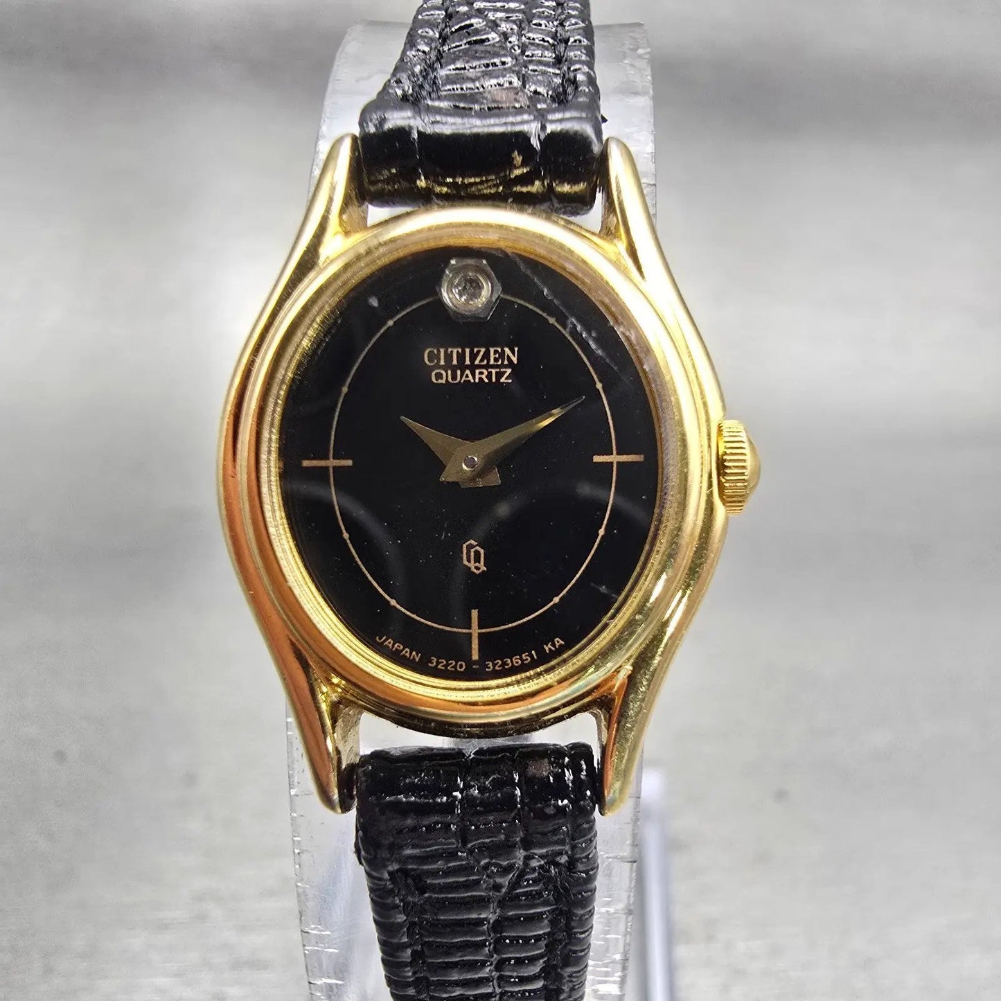 Citizen CQ Watch Women 18mm Black Dial Gold Tone Oval 3220-320025 New Battery0