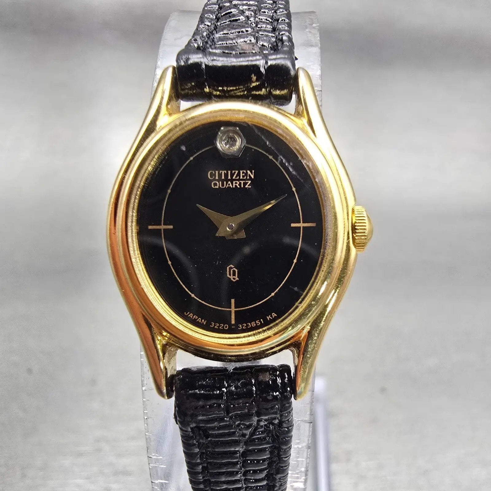 Citizen CQ Watch Women 18mm Black Dial Gold Tone Oval 3220-320025 New Battery0