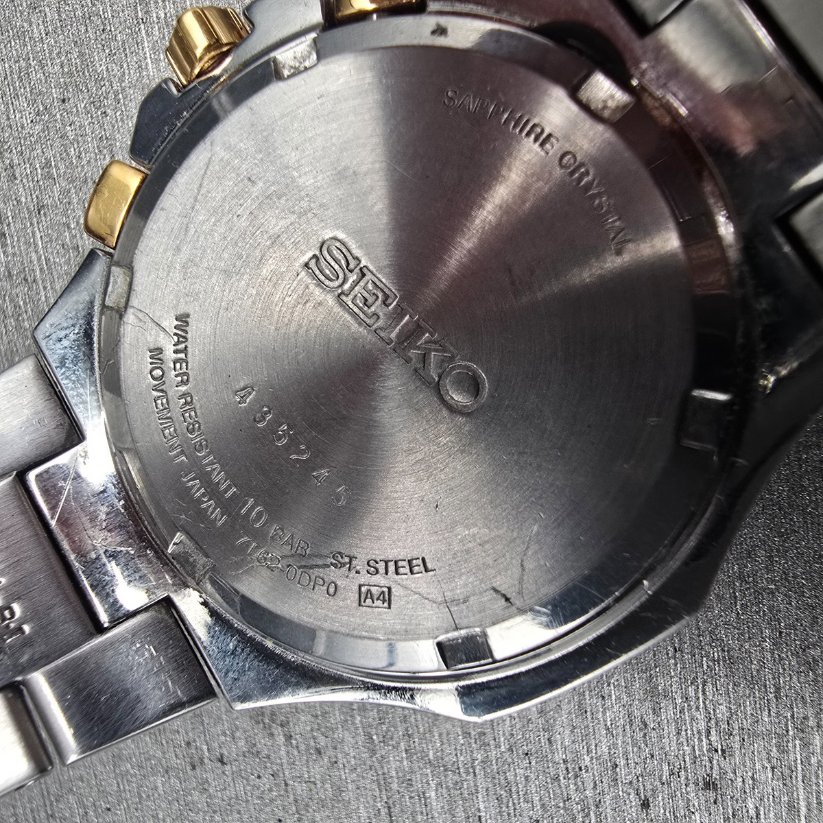 Seiko Chronograph Watch Men 39mm White Dial Two Tone Date Round 7T62-0DP0 NewBat10