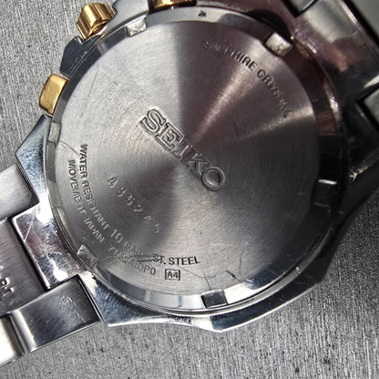 Seiko Chronograph Watch Men 39mm White Dial Two Tone Date Round 7T62-0DP0 NewBat10