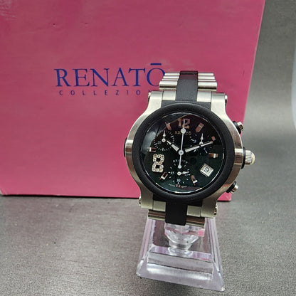 Renato Beauty Chronograph Watch Women 37mm Green Dial Steel Rubber New Battery0