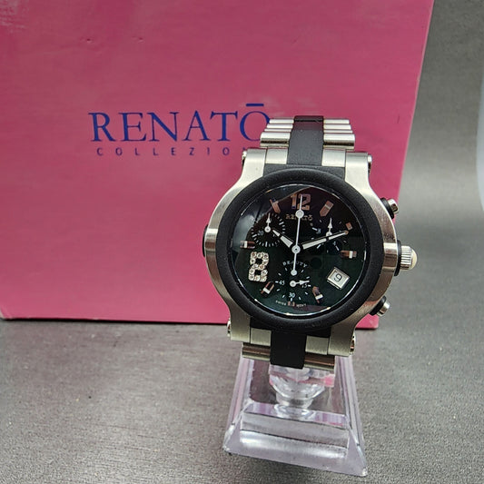 Renato Beauty Chronograph Watch Women 37mm Green Dial Steel Rubber New Battery0