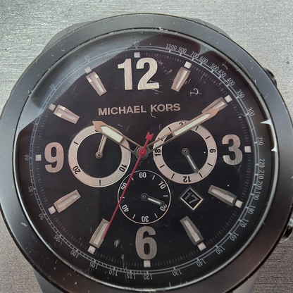 Michael Kors Chronograph Watch Men 51mm Black Dial Black Tone Date MK8196 NewBat1