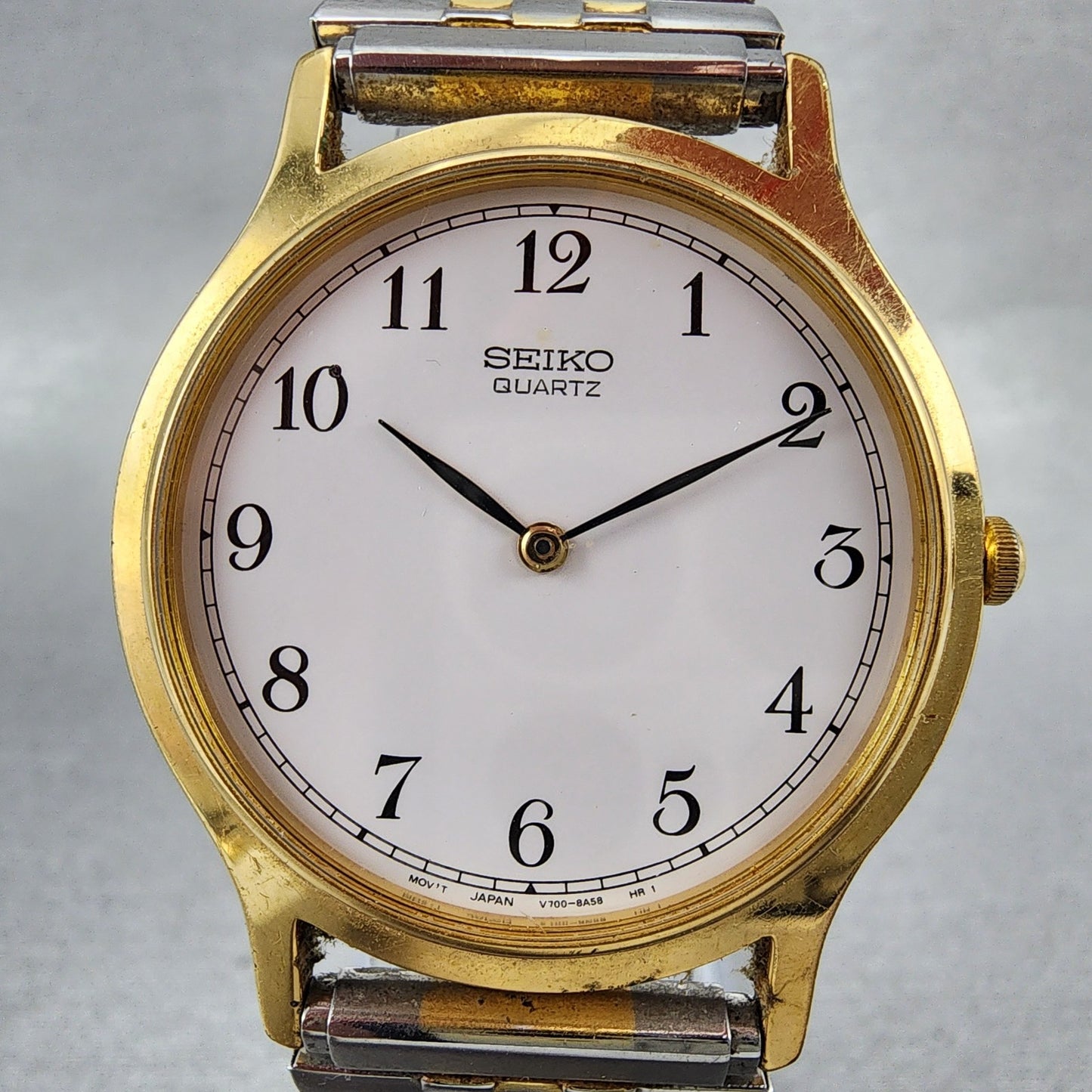 Seiko Watch Men 35mm White Dial Two Tone Round Bracelet V7008a10 PARTS2