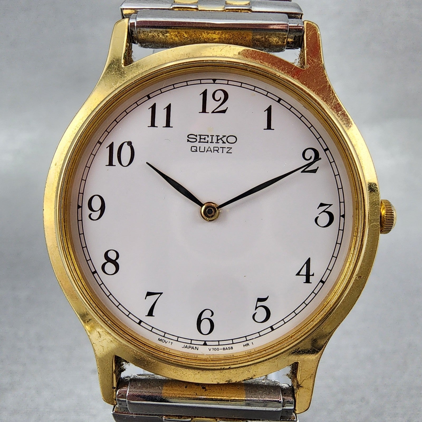 Seiko Watch Men 35mm White Dial Two Tone Round Bracelet V7008a10 PARTS2