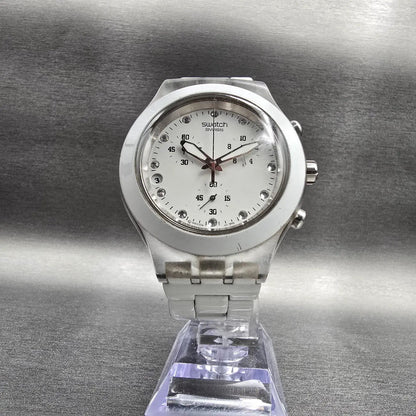Swatch Irony Diaphane Full-Blooded Chrono Watch Men 43mm White Dial Clear NewBat5