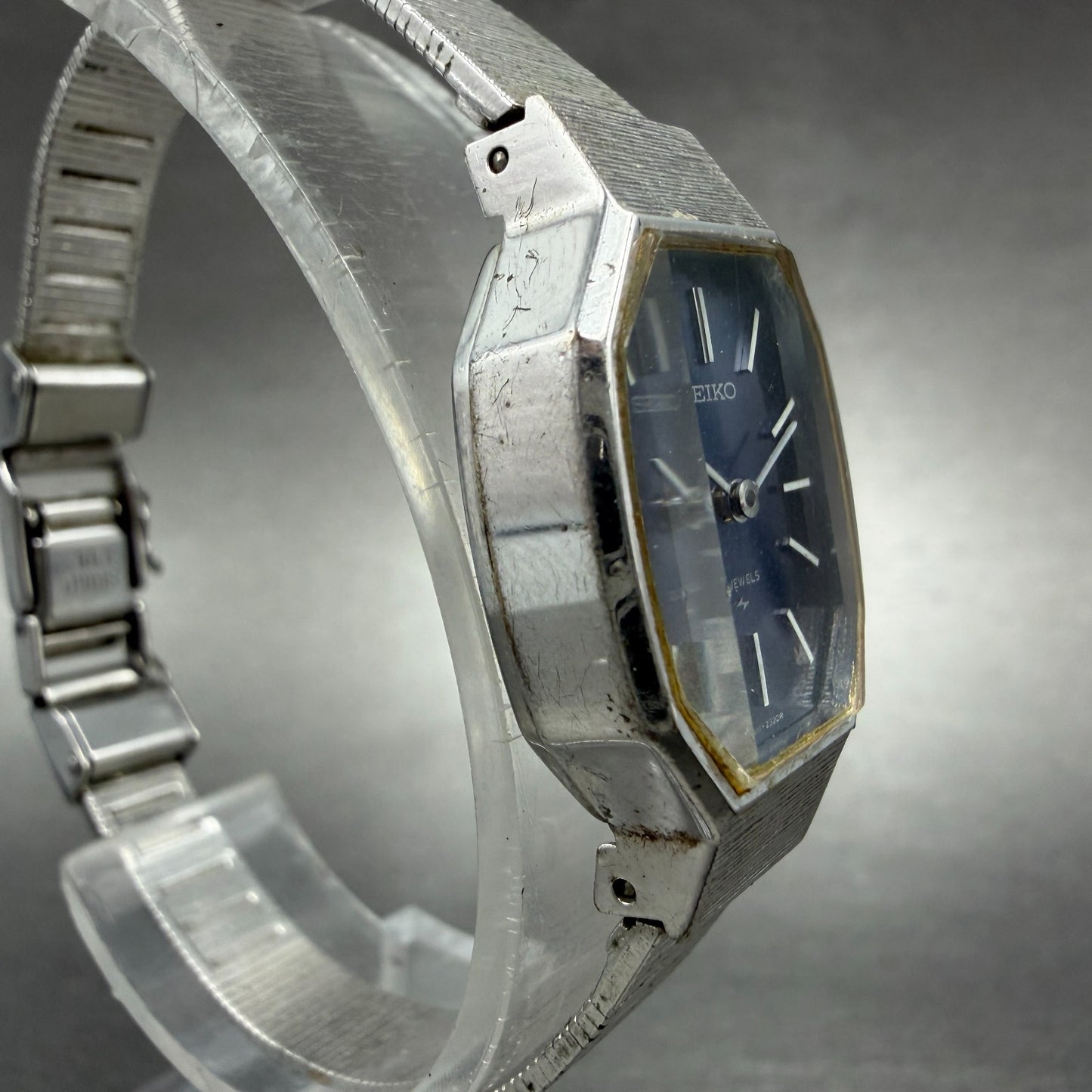 Seiko Watch Women 18mm Blue Dial Silver Tone Manual Octagon 11-3770 Runs 56HL3
