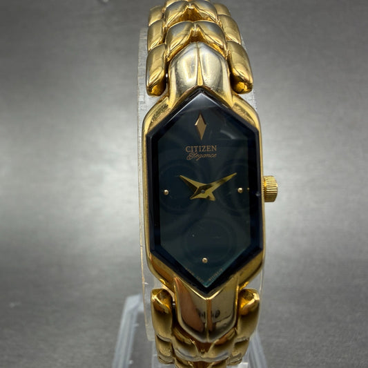 Citizen Elegance Watch Women 13mm Blue Dial Gold Tone Hexagon New Battery ABCY0