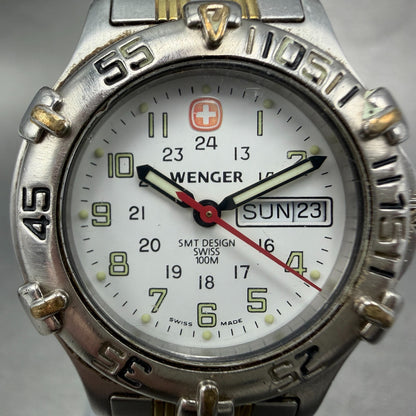 Wenger SMT Design Watch Women 29mm White Dial Two Tone Daydate Round New Batt1