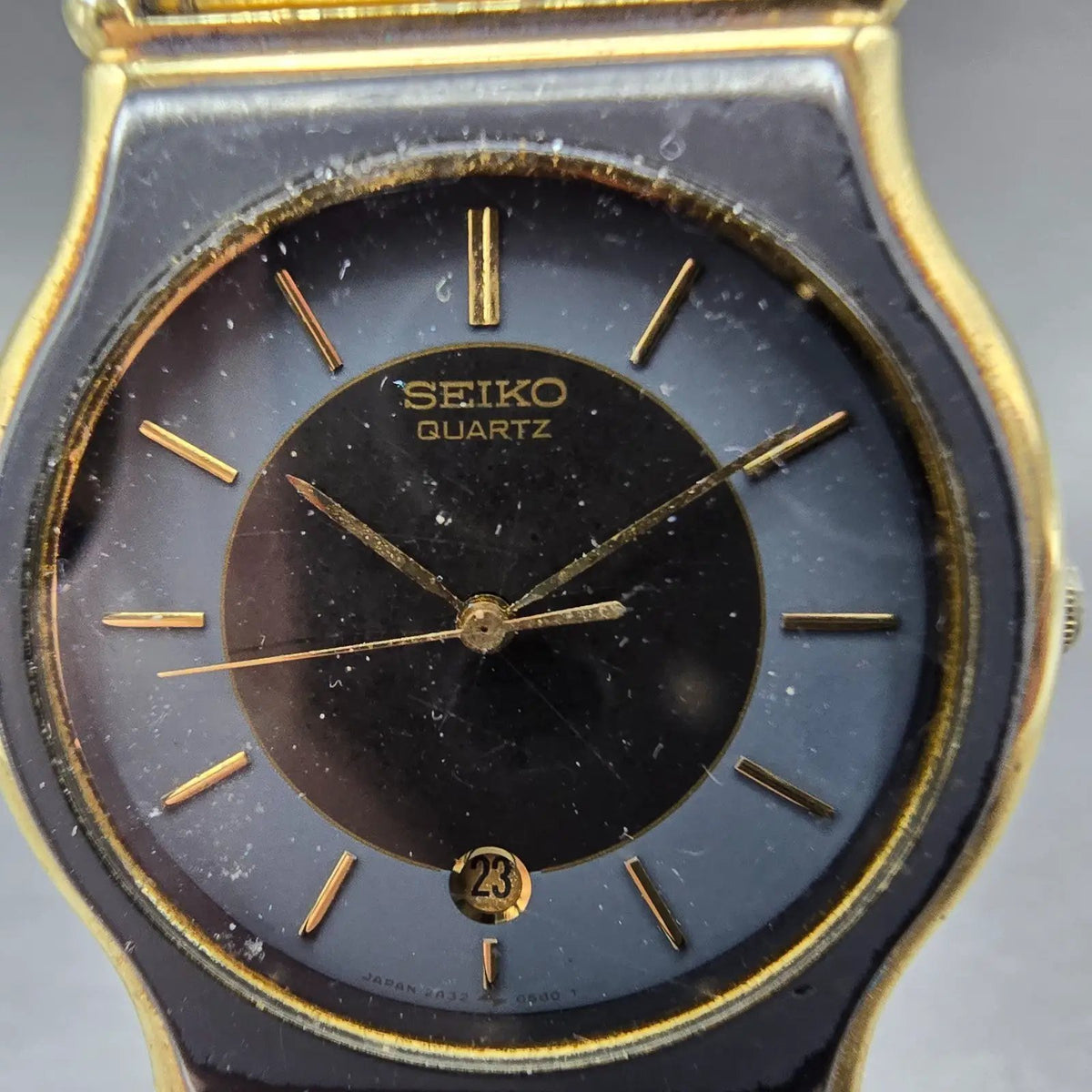 Seiko Watch Men 32mm Black Dial Gold Date 2A23 Movement 0149 VTG JPPARTS2
