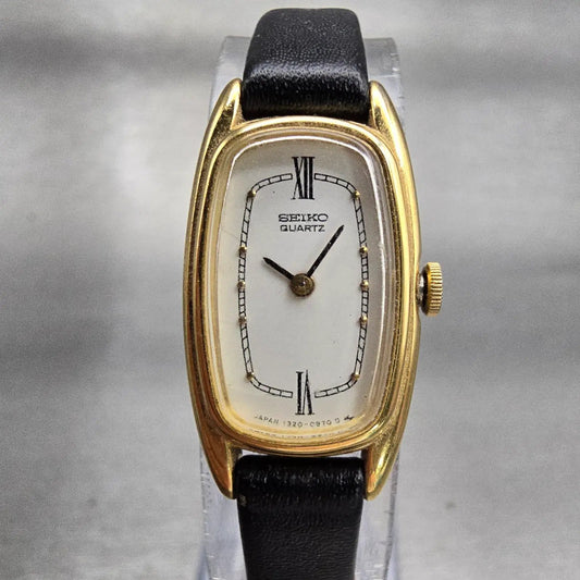Seiko Watch Women 15mm White Dial Gold Tone Oval 1320-5769 New Battery Vintage0