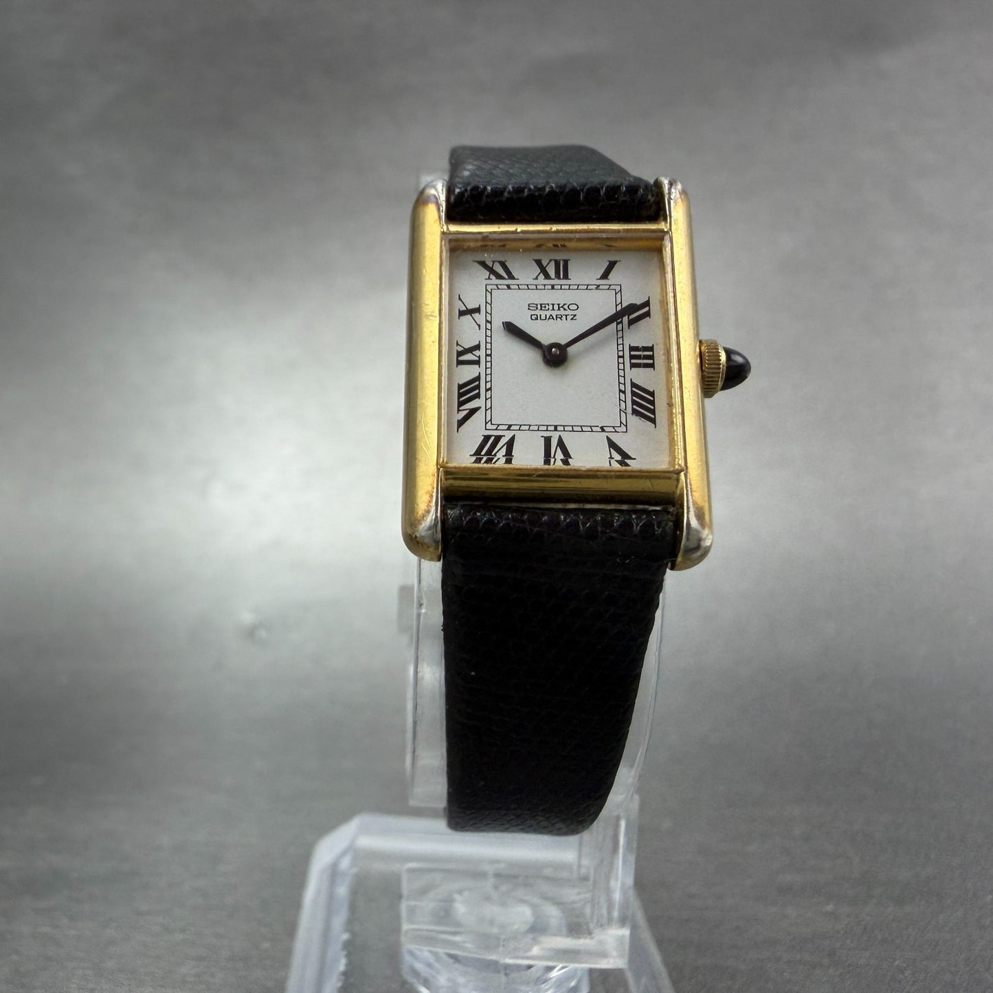 Seiko Tank Watch Women 18mm White Dial Gold Tone 1400-5039 New Battery VTG TH885