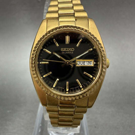 Seiko Watch Women 24mm Black Tone Gold Tone Daydate Round 7N83-0041 New Battery50