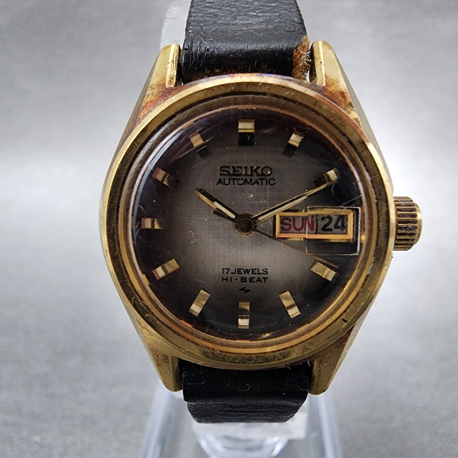 Seiko Automatic Watch Women 24mm Brown Dial Gold Tone Daydate READ!!!! Runs1