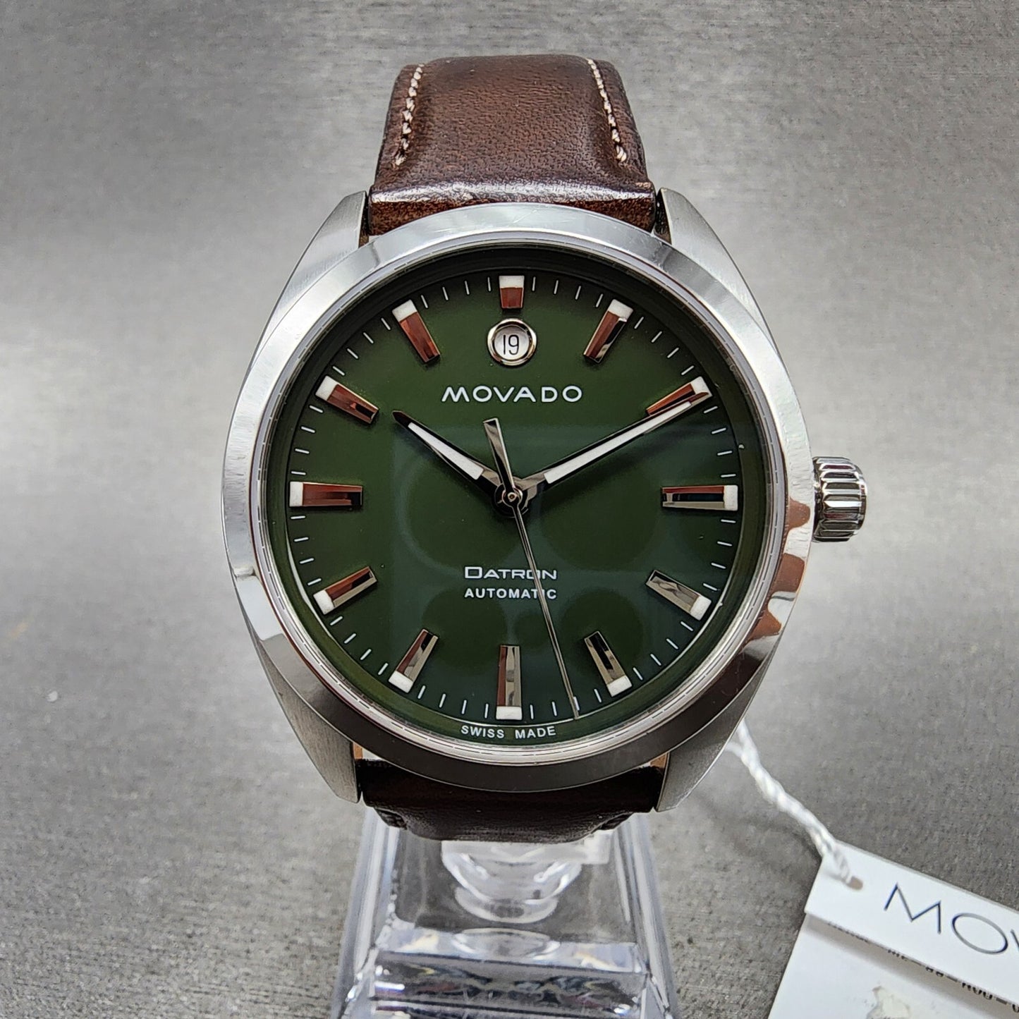 Movado Hertiage Datron Automatic Watch Men 40mm Green Dial Steel Date 36501740