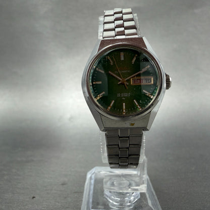 Seiko Automatic Watch Women 25mm Green Dial Silver Tone Daydate 2206-0410 Runs 35