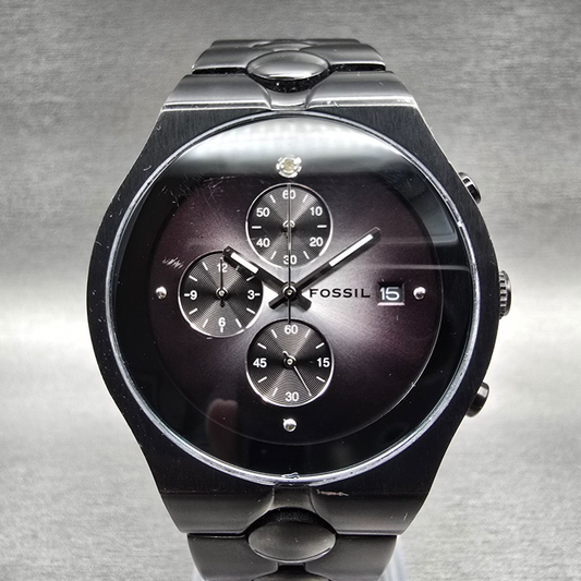 Fossil Arkitekt Chronograph Watch Men 41mm Black Dial Black Date FS-4157 New Bat0