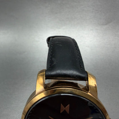 MVMT Boulevard Watch Women 38mm Black Dial Rose Gold Tone Date Leather New BattN4