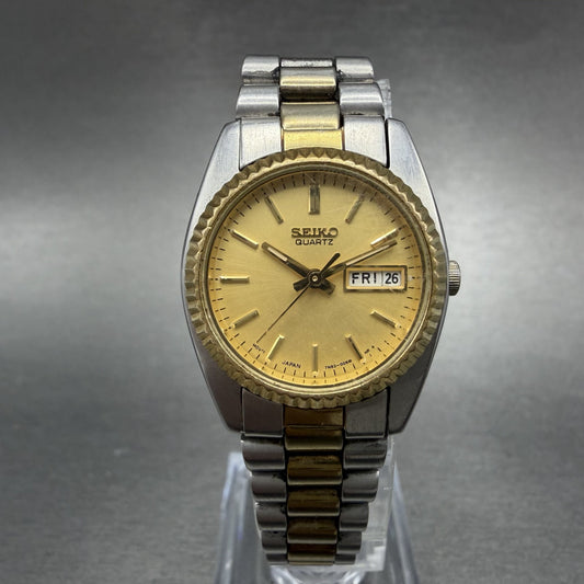 Seiko Watch Women 24mm Gold Dial Two Tone Daydate Round 7n83-0041 New Battery 5D0