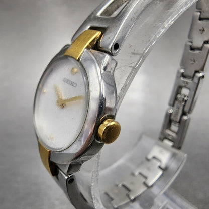 Seiko Watch Women 19mm White Dial Two Tone Round 1n00-0gm0 New Battery