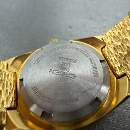 Gruen Watch Women 25mm Gold Dial Gold Nugget Case Tone New Battery VTG ABC9