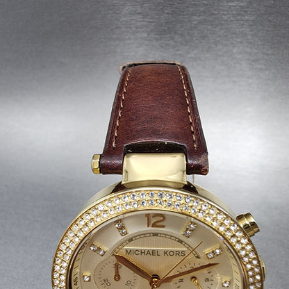 Michael Kors Parker Watch Women 39mm Champagne Dial Gold Tone MK2249 New Battery