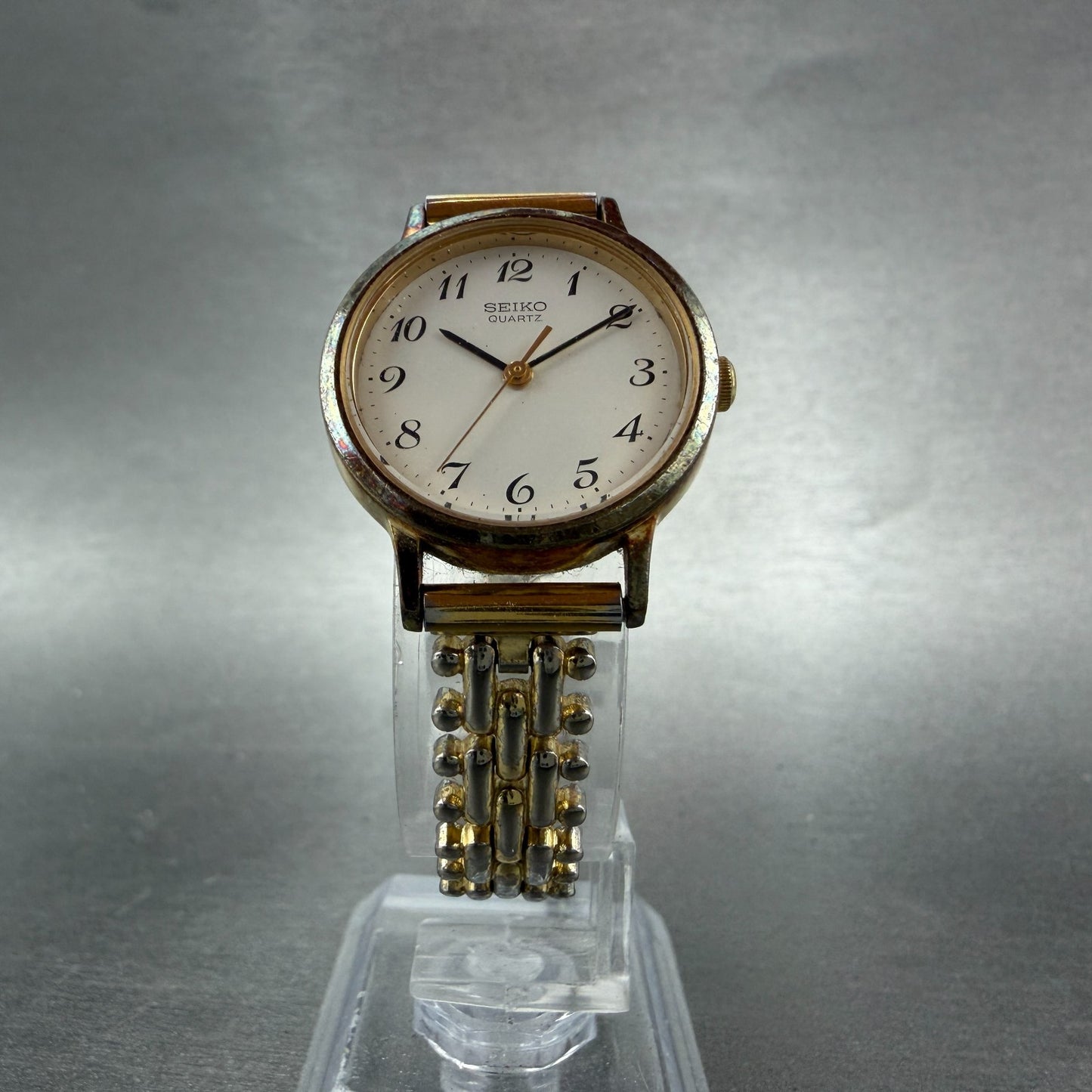 Seiko Watch Women 25mm White Dial Gold Tone Round 5421-0090 New Battery VTG 35