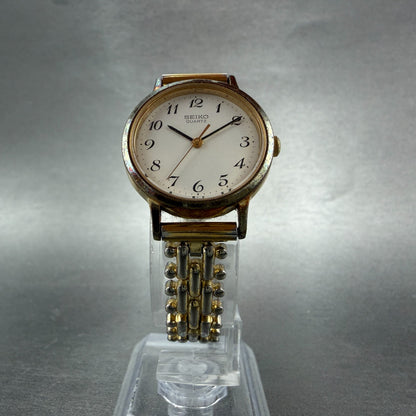 Seiko Watch Women 25mm White Dial Gold Tone Round 5421-0090 New Battery VTG 35