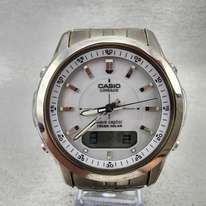 Casio Lineage Watch Men 41mm White Dial Titanium Analog Digital Solar Runs1