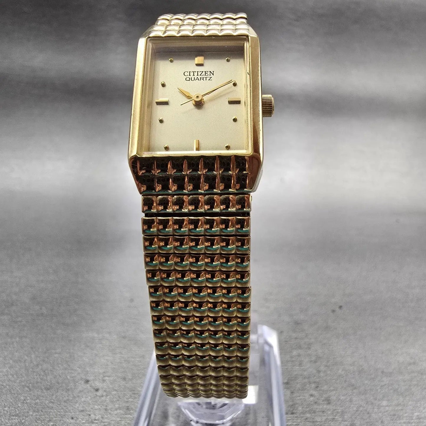 Citizen Watch Women 17mm Gold Dial Gold Tone Rectangle 5930-S99159 New Battery5