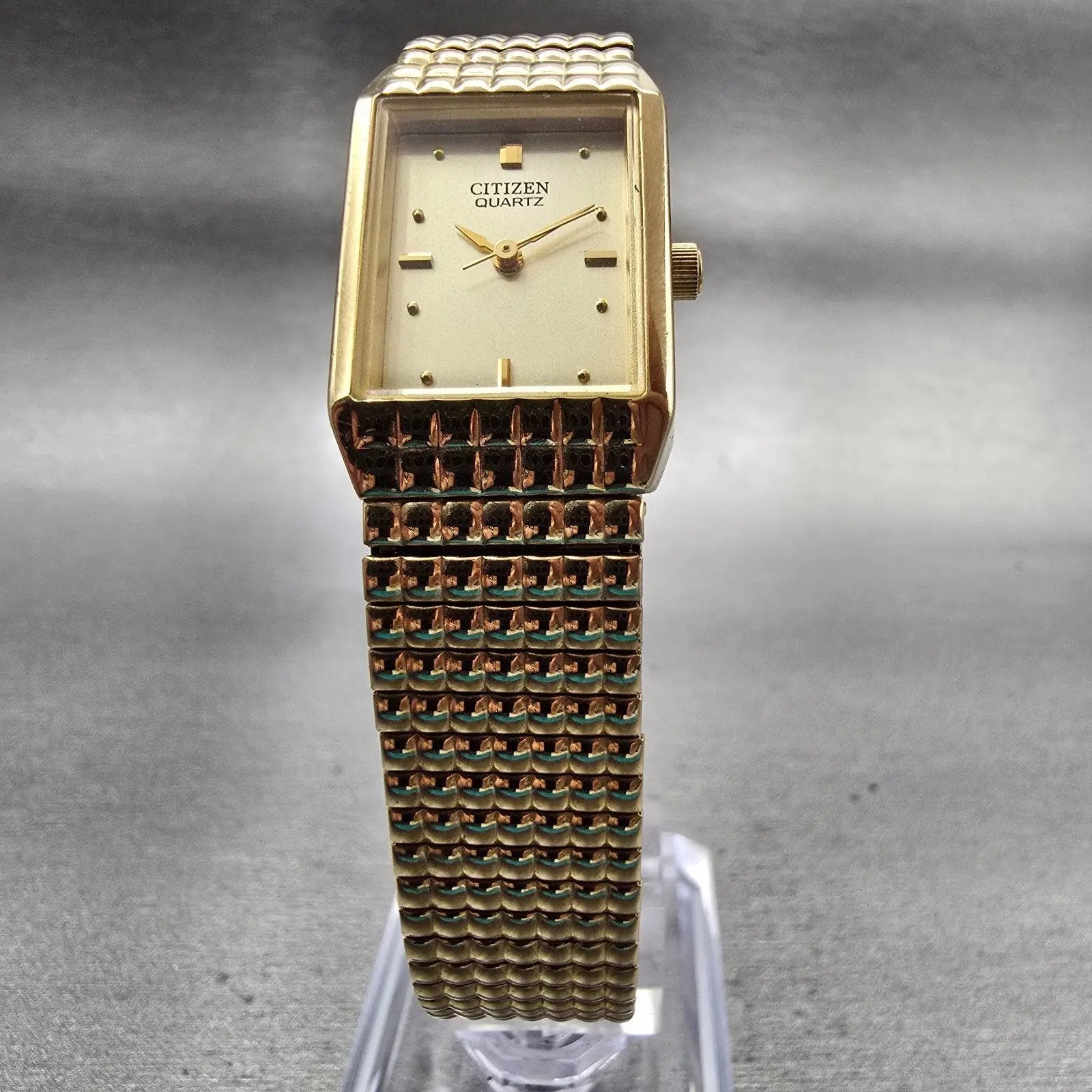 Citizen Watch Women 17mm Gold Dial Gold Tone Rectangle 5930-S99159 New Battery5