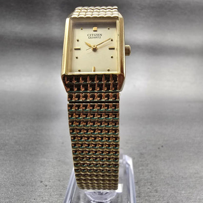Citizen Watch Women 17mm Gold Dial Gold Tone Rectangle 5930-S99159 New Battery5