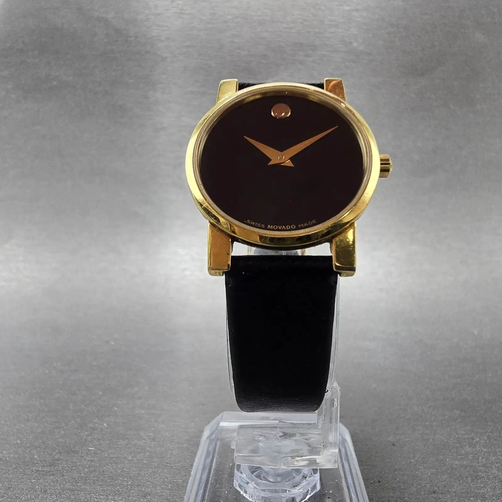 Movado Museum Watch Women 25mm Black Dial Gold Tone Round 87 A1 845 New BatteryL5