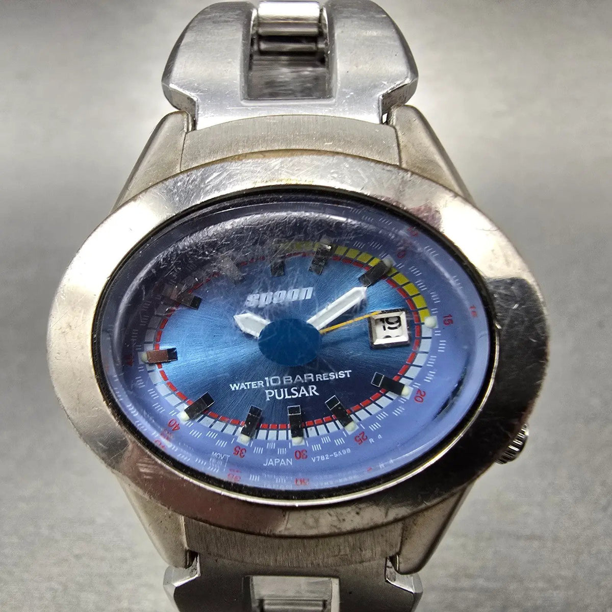 Pulsar Spoon Watch Women 32mm Blue Dial Silver Oval Date V782-5B00 New Battery1