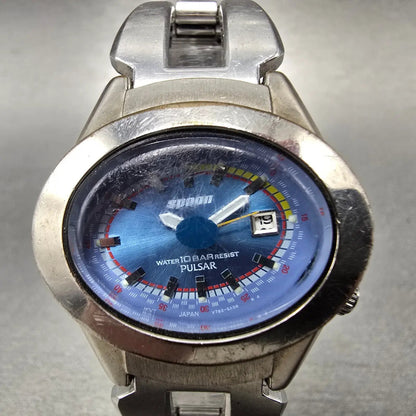 Pulsar Spoon Watch Women 32mm Blue Dial Silver Oval Date V782-5B00 New Battery1