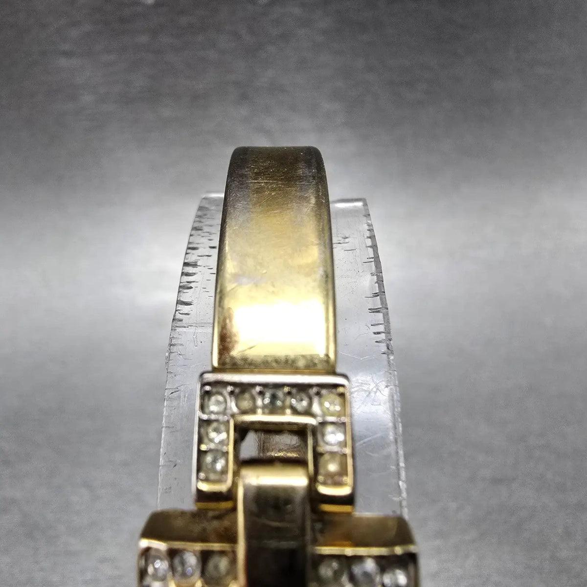Citizen Eco-Drive Tank Watch Women 14mm White Dial Gold Crystal Bangle Works4