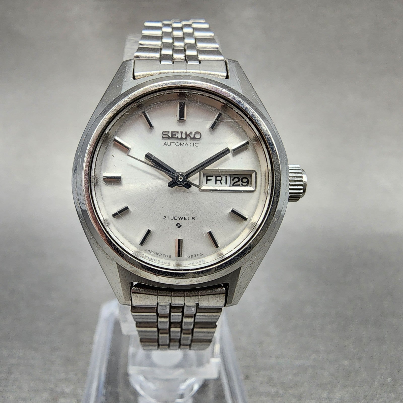 Seiko Automatic Watch Women 24mm Silver Dial Silver Tone Daydate 27060290 Runs0