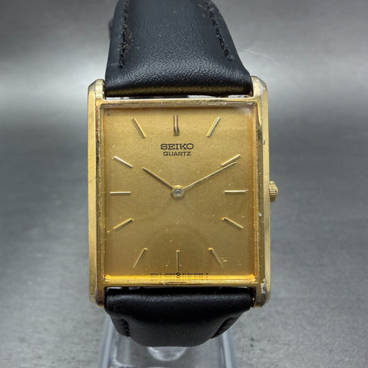 Seiko Tank Watch Men 25mm Champagne Dial Gold Tone Rectangle 5y30-5069 New BattV0