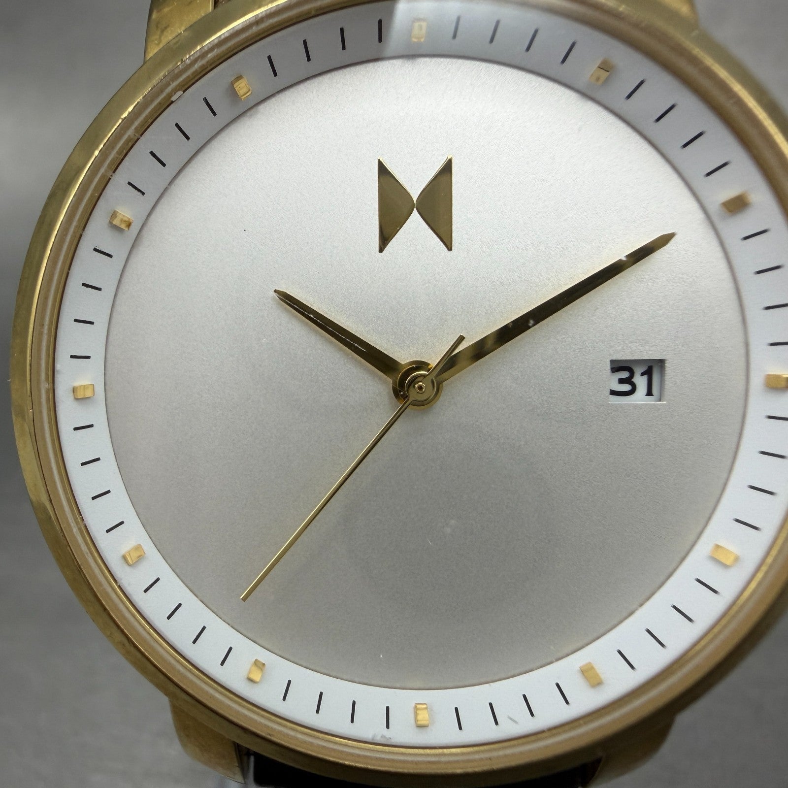 MVMT Boulevard Watch Women 38mm White Dial Gold Tone Date Leather New Battery AB1