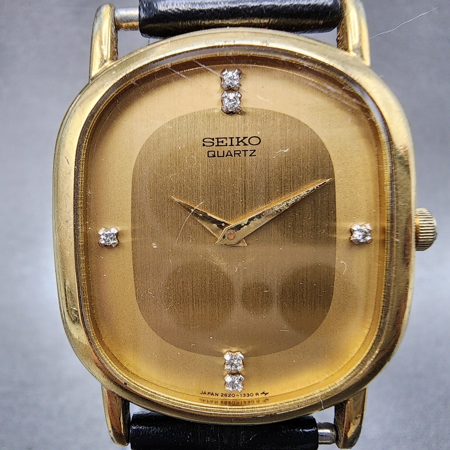 Seiko Watch Men 29mm Gold Dial Gold Tone Oval 2620-5599 New Battery Vintage