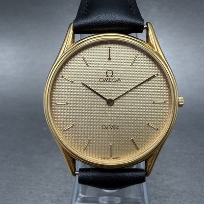 Omega De Ville Watch Men 32mm Gold Dial Gold Plated Round 191.0198 New Battery0