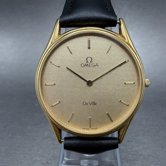 Omega De Ville Watch Men 32mm Gold Dial Gold Plated Round 191.0198 New Battery0