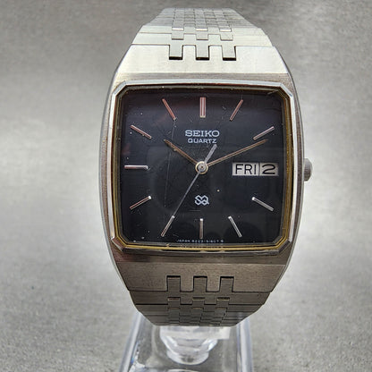 Seiko SQ Tank Watch Men 31mm Black Dial Silver Tone Daydate 82235169 NewBattery0