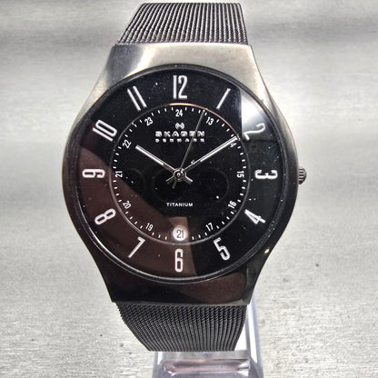 Skagen Denmark Watch Men 37mm Black Dial Titanium Date Round 233XLTMB New Batt T0